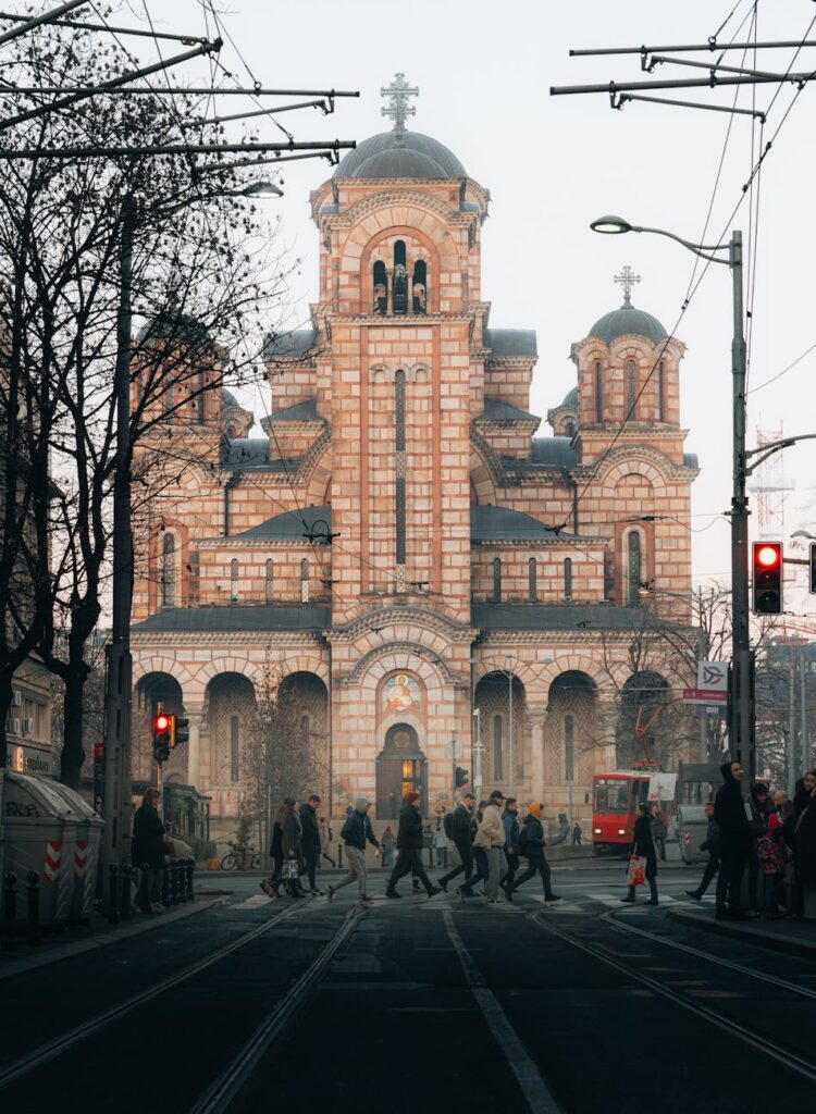 saint mark s church in belgrade with street scene